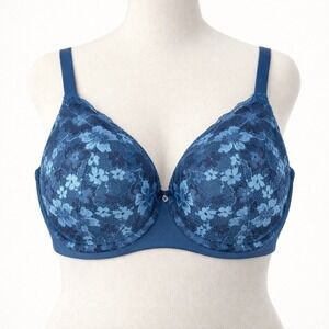 Victoria Secret Body By Victoria Lined Demi Bra Blue Floral Lace Underwire 38DDD